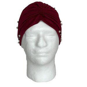 Turban Hat One Size Stretch Beaded Flapper 20's Costume Theater Church Brick Red
